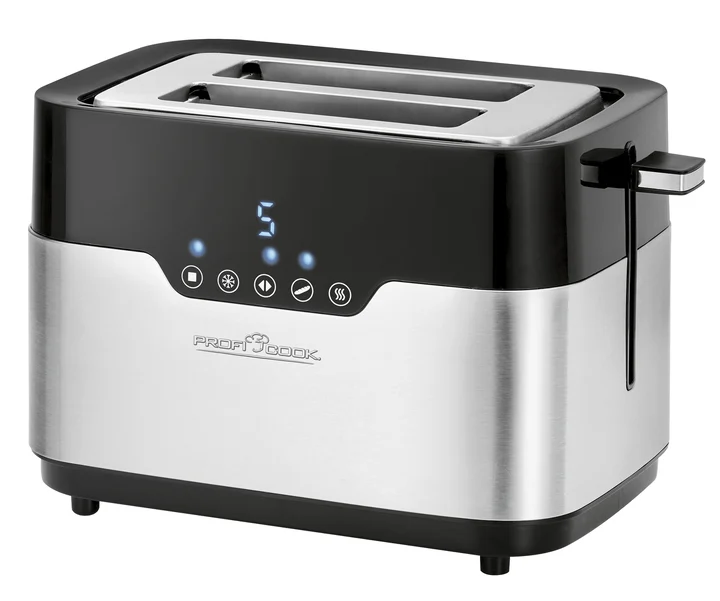 ProfiCook - Cook PC-TA 1170 2-Scheiben-Toaster, Sensor Touch, Brötchenaufsatz, Krümelschublade, Zentrierfunktion, 7 Bräunungsstufen, Edelstahl-Schwarz