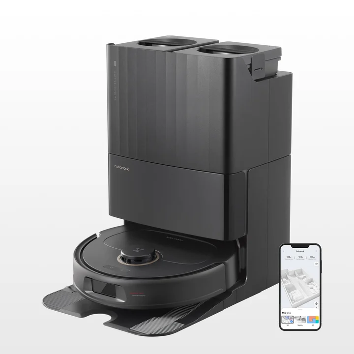 Roborock Qrevo Pro 7.000 Pa Staubsauger Roboter mit All-in-One-Dock, 60 °C Heißwasser-Moppwäsche, Hebarem Wischmopp(10mm), FlexiArm Design (Schwarz)
