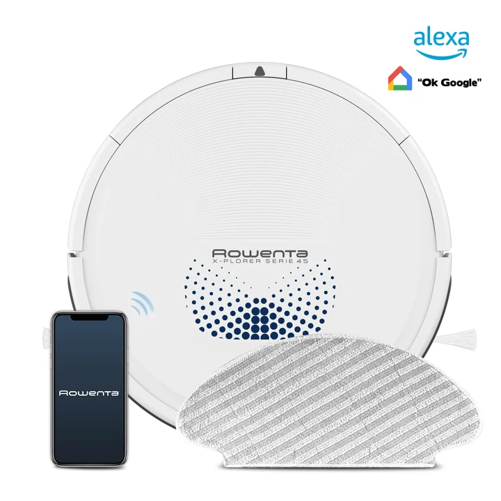 Rowenta - Saugroboter X-Plorer Serie 45 AQUA, Navigationssystem, Saugen & Wischen, Steuerung per App, 150 Min Laufzeit, für 90m2 Wohnfläche, Saugroboter mit