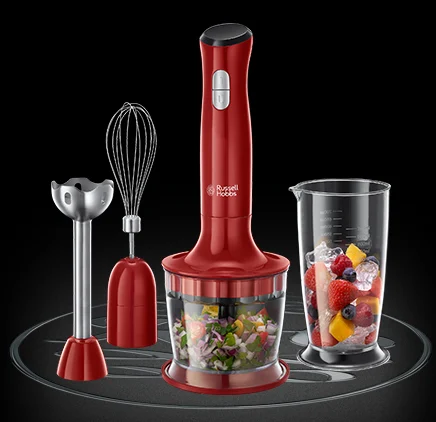 Russell Hobbs - Stabmixer [3-in-1: Pürierstab/Zerkleinerer, Mixer- & Schneebesenaufsatz] Desire Rot (BPA-freies & spülmaschinenfestes Zubehör, für Smoothie, Suppen