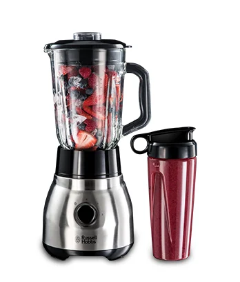 Russell Hobbs - Standmixer 2-in-1 [1,5l Glasbehälter Mixer & 0,6l Mini Smoothie Maker -To-Go-Trinkflasche inkl. Deckel] Spülmaschinenfest, Impuls-/Ice-Crush Funktion,
