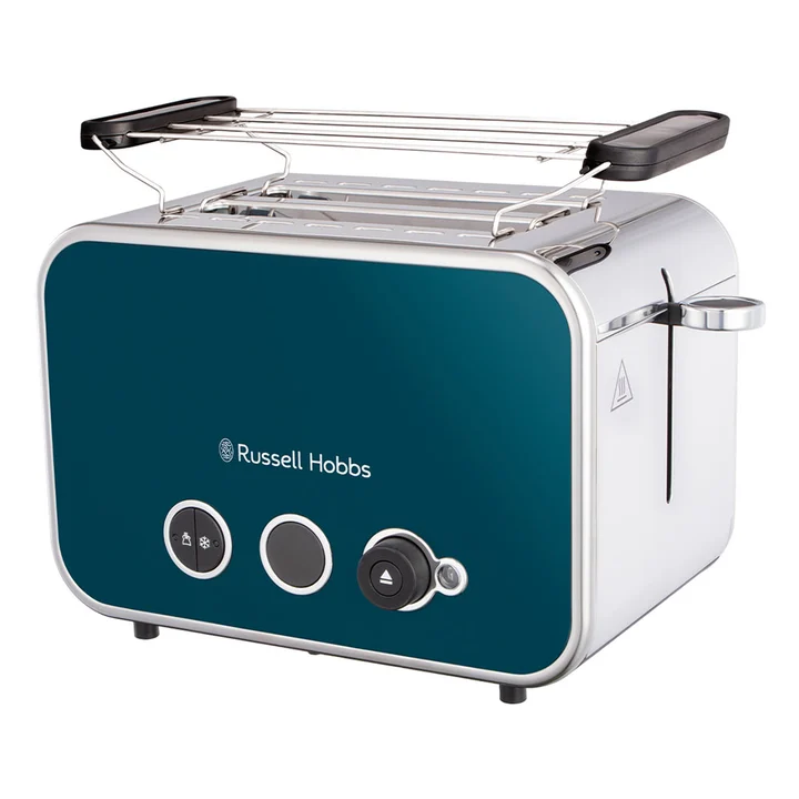 Russell Hobbs - Toaster [für 2 Scheiben] Distinctions Edelstahl Ocean Blue (extra breite Toastschlitze,inkl.Brötchenaufsatz,6 Bräunungsstufen+Auftau-&Aufwärmfunktion,