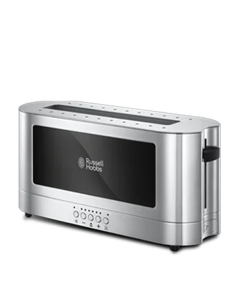 Russell Hobbs - Toaster [Langschlitz für 2 Scheiben / 1 breite Brotscheibe] Elegance Glas/Edelstahl (extra breiter Toastschlitz, inkl Brötchenaufsatz,6