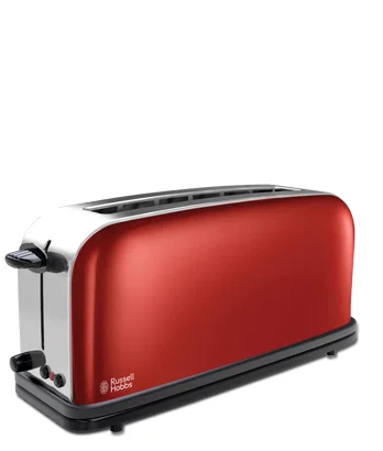 Russell Hobbs - Toaster [Langschlitz für 2 Scheiben / 1 breite Brotscheibe] Colours+ Edelstahl Rot (extra breite Toastschlitze, inkl. Brötchenaufsatz, 6