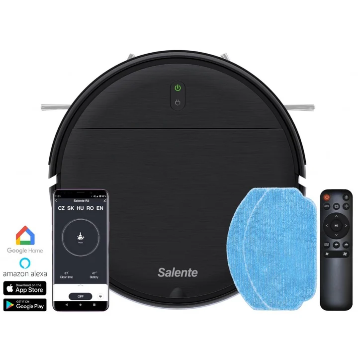 Salente R2, Staubsaugerroboter, Wasser wischend, Ladestation, schwarz