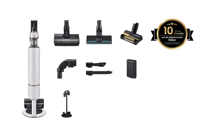 Samsung - VS20B95C43W/WD Bespoke Jet Plus CompleteClean Akku-Staubsauger, Teleskopierbar, All-in-one Clean Station und weiteres Zubehör, Misty White, 210 W