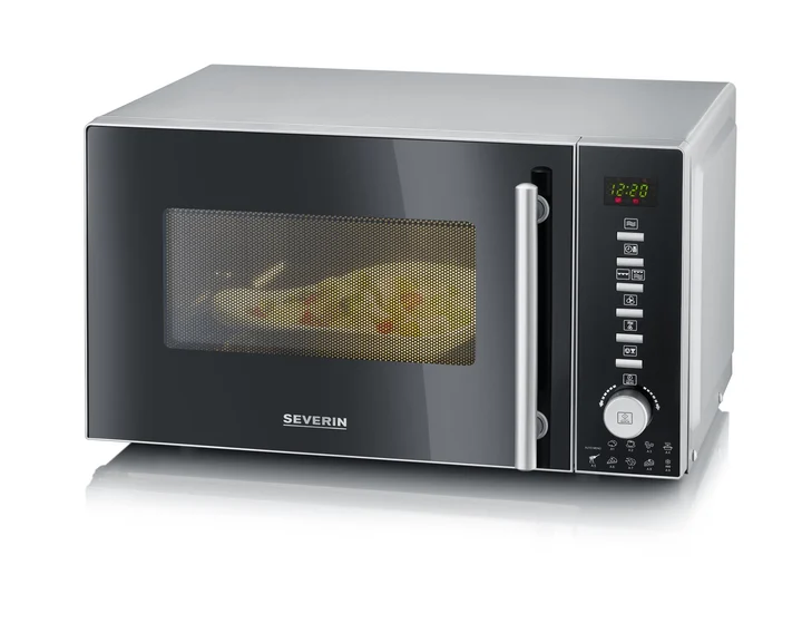 Severin - 3-in-1 Mikrowelle mit Grill und Heißluftfunktion, Minibackofen mit 10 Leistungsstufen, multifunktionale Mikrowelle mit Drehteller und Grillrost,