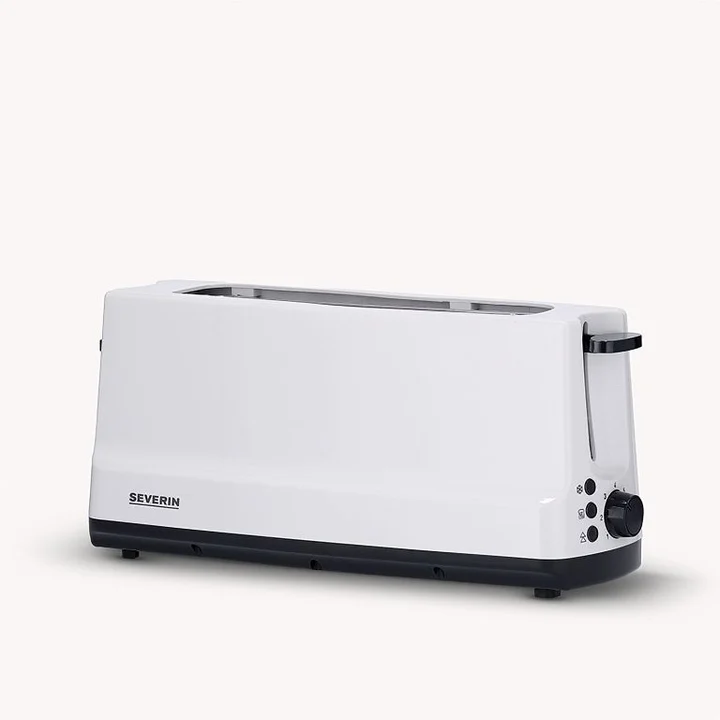Severin - Automatik-Langschlitztoaster, Automatik-Toaster mit Brötchenaufsatz, Edelstahl Toaster zum Toasten, Auftauen und Erwärmen, 800 W, weiß / grau, AT 2232