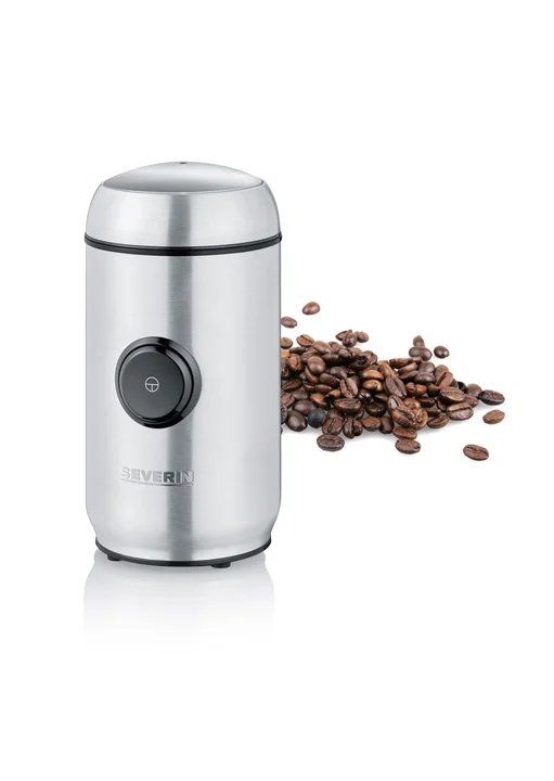 Severin - Kaffee- und Gewürzmühle, Aromaschonendes Mahlen dank hochwertigem Edelstahlmesser, Individuell einstellbarer Mahlgrad per Tastendruck, 150 W, ca. 50g