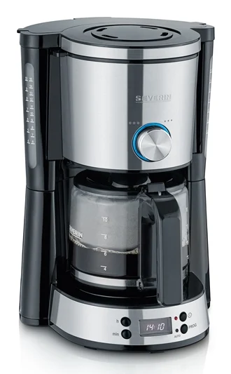 Severin - Kaffeemaschine "TypeSwitch" mit Glaskanne und Timer, AromaSwitch zur Wahl für 2 Brühoptionen, Digitaluhr mit Timerfunktion, für bis zu 10 Tassen,