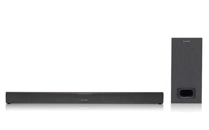 Sharp - HT-SBW110 2.1-Kanal-Soundbar mit kabellosem Subwoofer – 120W Gesamtleistung, Bluetooth-Verbindung, Sprachverbesserung, wandmontierbar und tiefer Bass