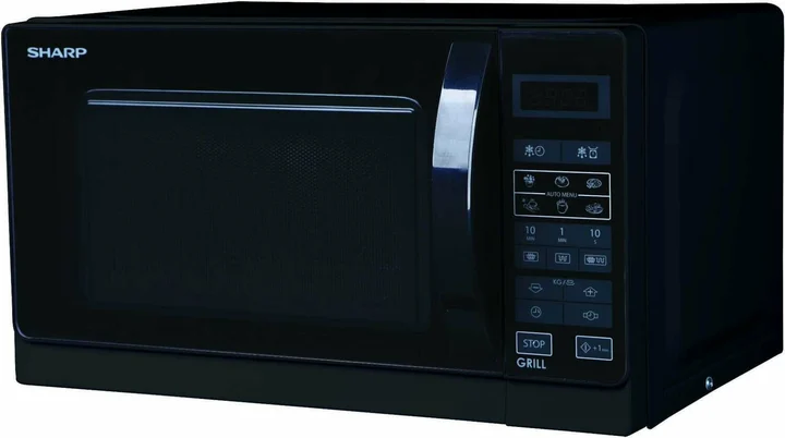 Sharp - R742 BKW Mikrowelle mit Grill – 25 L, 900 W Mikrowelle, 1000 W Quarzgrill, 6 AutoCook-Programme, LED-Display, Kindersicherung, schwarz, modernes