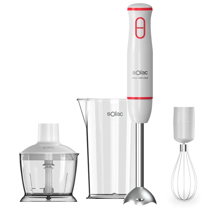 SOLAC BA5614, Pürierstab, Eis-Crusher, 1000 W, Rot, Transparent, Weiß