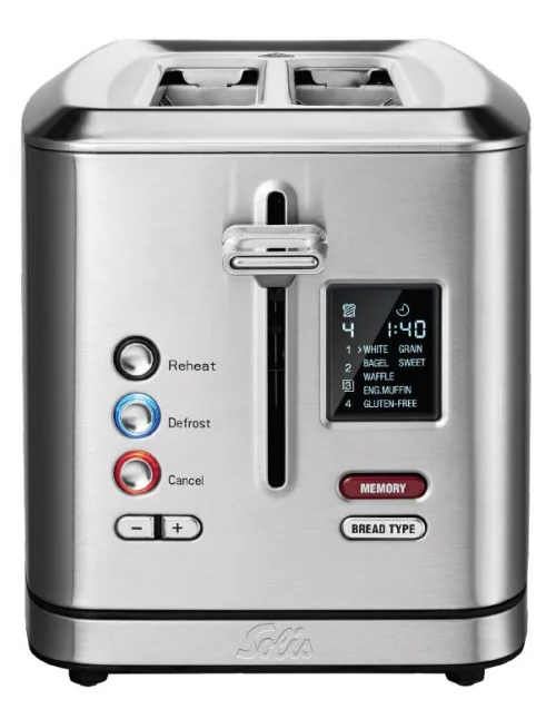 Solis - Flex Toaster (Typ 8004) – Premium Edelstahl Toaster mit 7 Programmen, breiten Schlitzen, LCD-Display & Brötchenaufsatz – Knuspriger Genuss mit 950W