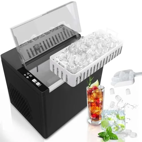 SONOLOR - tragbare Eiswürfelmaschine, 9 Würfel in 6 Min., 12 kg/24 Std., 2 Größen, mit Eisschaufel & Korb, Ein-Knopf-Bedienung – für Zuhause, Büro, Bar