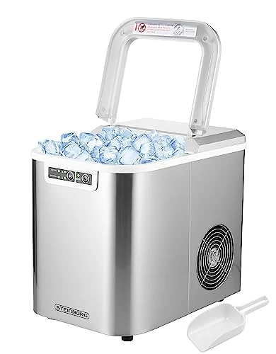 Steinborg - Edelstahl Eiswürfelmaschine | Ice Cube Maker | 12 kg in 24h | 2,2 Liter Kapazität | Eismaschine | Eiswürfel | Eiswürfelbereiter | Eiswürfelzubereiter