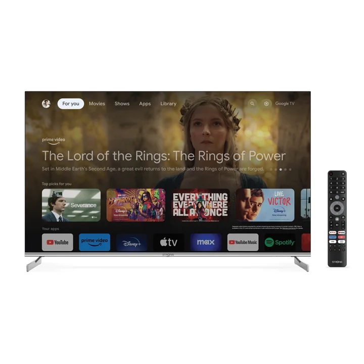 Strong - SRT55UF8733, 4K QLED Smart TV 55 Zoll: Streamen mit Netflix, Prime Video, Disney+ auf höchstem Niveau - Dolby Atmos, Google TV und Sprachsteuerung