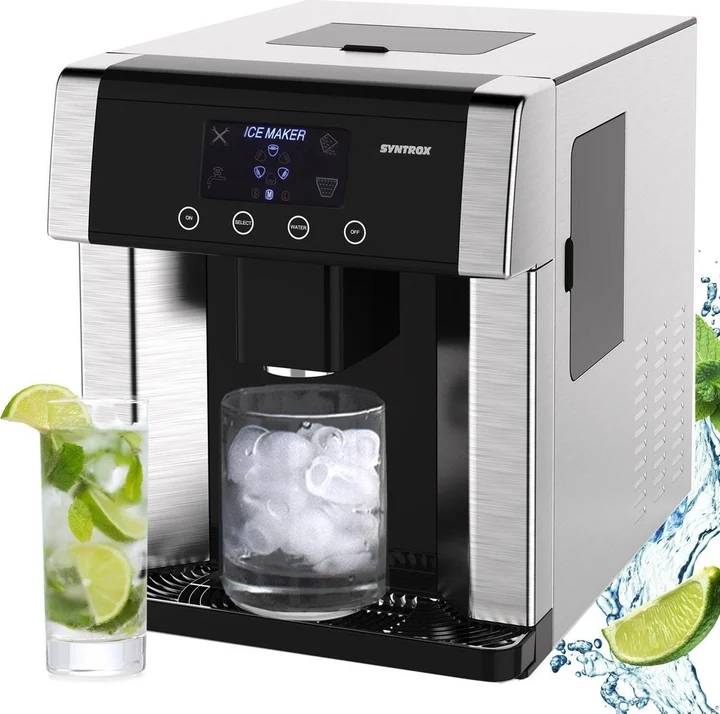 Syntrox Germany 2-in-1 Eiswürfelmaschine mit Eiswasserfunktion Turku – Digitale Eiswürfelbereiter mit 3 Größen & 1,8L Wassertank