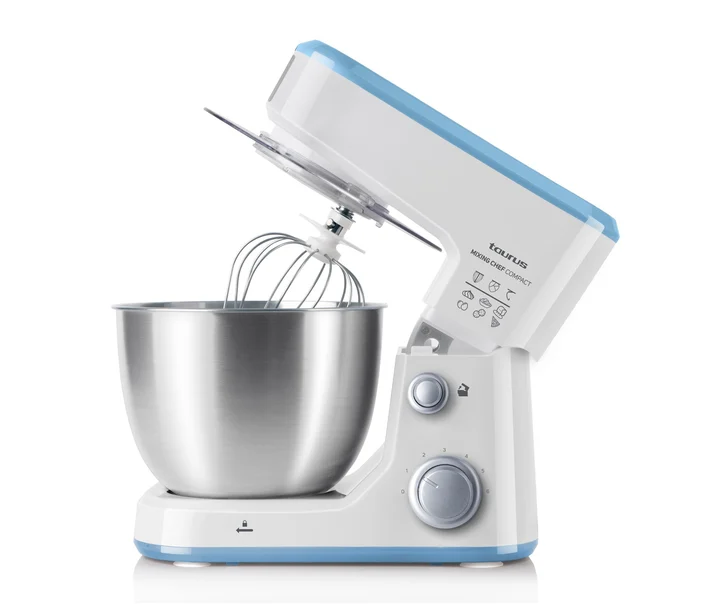 Taurus Mixing Chef Compact Schneebesen mit Basis 500W 4L 6 Geschwindigkeiten Blau Silber Weiß