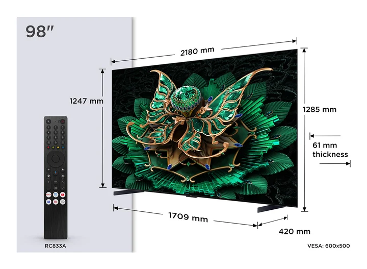 TCL 98C7K, 2,49 m (98"), 3840 x 2160 Pixel, QD-Mini LED, Smart-TV, WLAN, Metallisch
