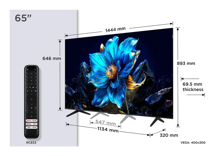 TCL P79K 65P79K, 165,1 cm (65"), 3840 x 2160 Pixel, QLED, Smart-TV, WLAN, Metallisch