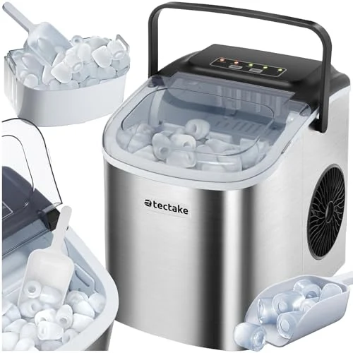 TecTake - Eiswürfelmaschine, Ice Maker, 2,1l Volumen, Eiswürfelbereiter, Maschine bereitet 9 Würfel in 6min, 12kg in 24h, mit Eisschaufel, Küchengeräte
