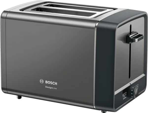 Toaster, Bosch TAT5P425, Toaster, DesignLine, 820–970 W, Automatische Abschaltung, Auftau- und Warmhaltefunktion, Hochhub, Grau