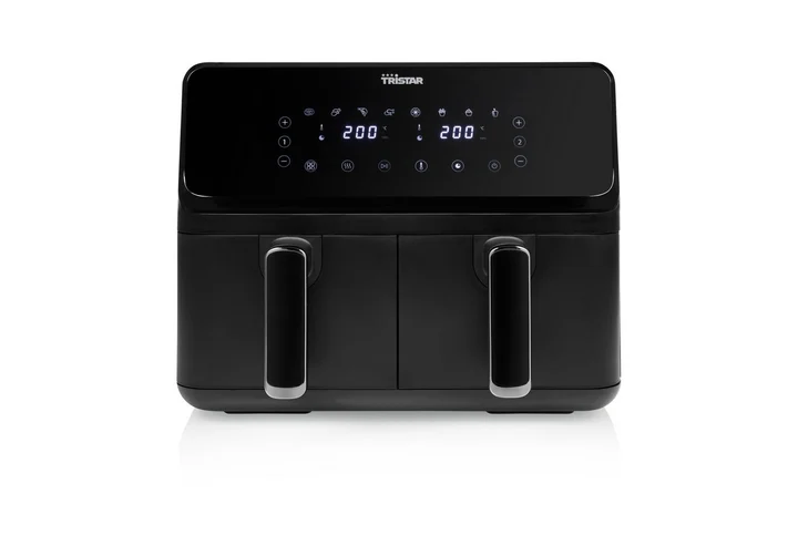 Tristar - digitale Heißluftfritteuse mit Doppelkorb - 2 x 4 L Fassungsvermögen - 2700 W - 8 Programme - Temperatur pro Korb einstellbar, Blacks, FR-9026,