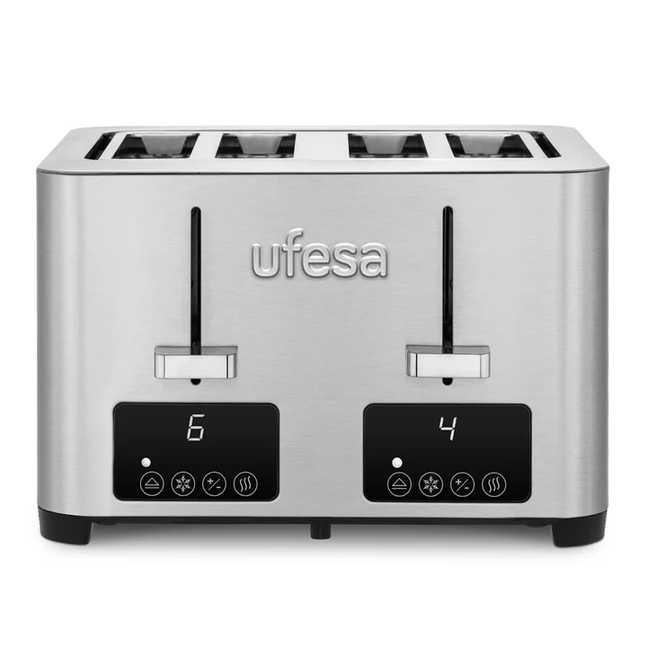 Ufesa - Quartet Delux Toaster 4 Scheiben, 2 digitale LCD-Bildschirme, 1500 W, 4 breiter Schlitze, 7 Bräunungstufe