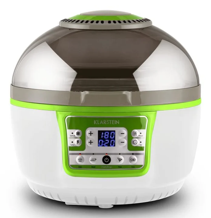 uftfritteuse - 1400 Watt Heissluftfriteuse, Airfryer mit 9 Liter Garraum, 50 bis 230°C, Timer, Halogen-Infrarot-Heizelement, Kuppel-Design, grün-weiß