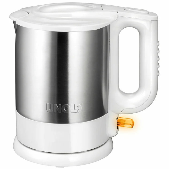 Unold - 18010 Wasserkocher - Edelstahl Kettle, Weiß 1,5 L, EU Stecker, 2200 W, Blitzkocher, 360° drehbarer Edelstahl Sockel, Trockengehschutz,