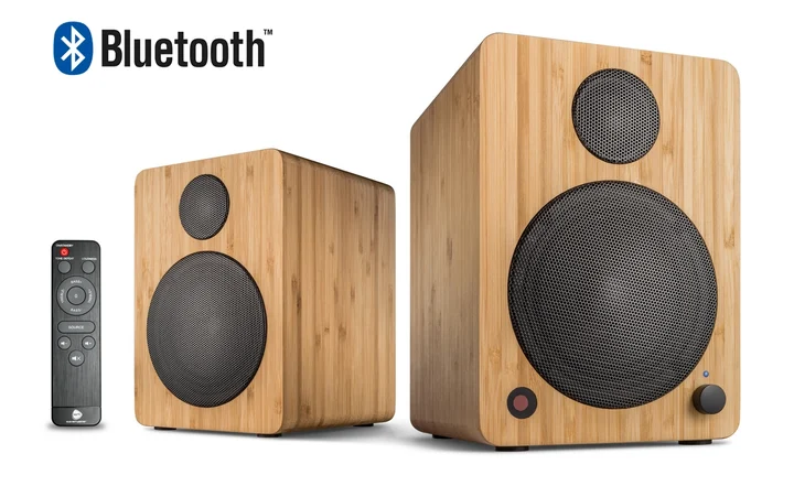 Wavemaster - CUBE MINI bamboo - Regallautsprecher-System (36 Watt) mit Bluetooth-Streaming, Digitalanschluss und IR-Fernbedienung, Aktiv-Boxen, Nutzung für