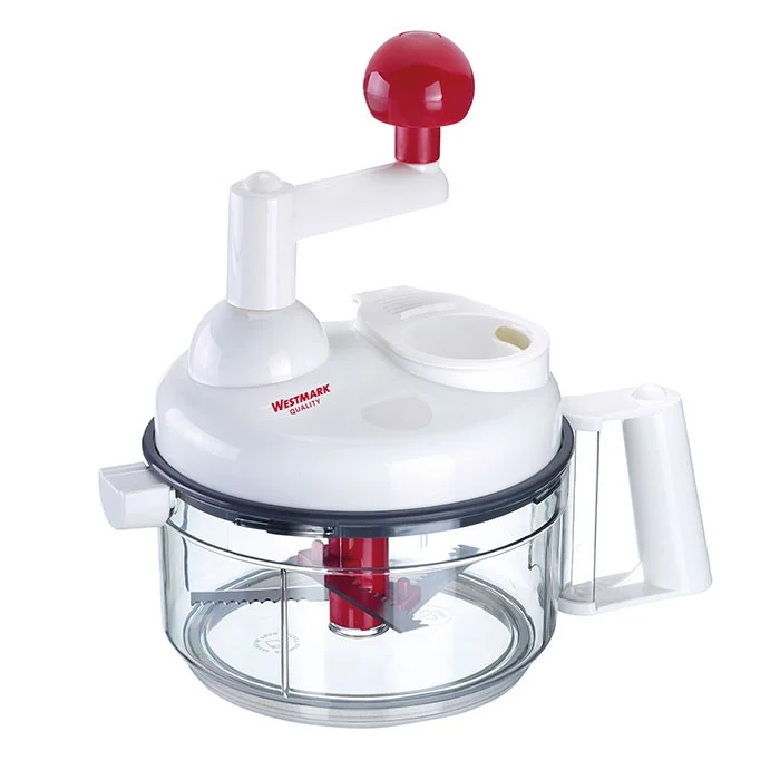 Westmark - Manuelle Küchenmaschine, 9 in 1: Hobel, Reibe, Raspel, Schneider, Zitruspresse, Schaumschläger, Eidottertrenner, inkl. 11 Zubehörteile, Rostfreier