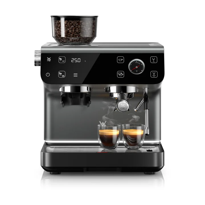 WMF - Espresso Pro Siebträgermaschine, halbautomatische Espressomaschine mit Mahlwerk, 15 bar Druck, integrierte Waage, Doppel-Thermoblock Technologie,