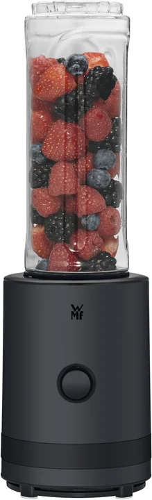 WMF - Küchenminis Smoothie-to-go, Mini Standmixer mit zwei Mix-/Trinkbehältern 0,6l, Mixer Hochleistungsmixer 300 W, edelstahl matt, schwarz