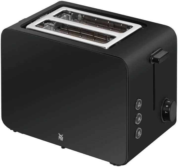 WMF - Stelio Toaster 2 Scheiben Edelstahl, Doppelschlitz Toaster mit Brötchenaufsatz, Bagel-Funktion, 7 Bräunungsstufen, 900 W, edelstahl matt schwarz