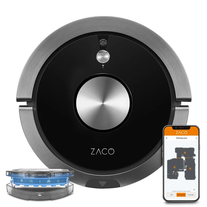ZACO - A9sPro Saugroboter mit Wischfunktion, App & Alexa, 7,6 cm flach, Staubsauger Roboter mit Raumkarte & Mapping, bis 2h Laufzeit, leiser