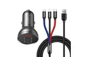 Baseus car charger with 24W display + 3in1 Three Primary Colors USB cable 1.2m