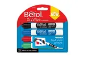 Berol Trocken abwischbarer Whiteboard-Marker, Punktspitze: 2 mm – farblich sortiert, 4er-Pack