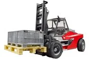 Bruder Linde HT160 Fork Lift with pallet and 3 pallet cages