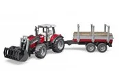 Bruder Massey Ferguson 7480 tractor with frontloader and timber trailer toy