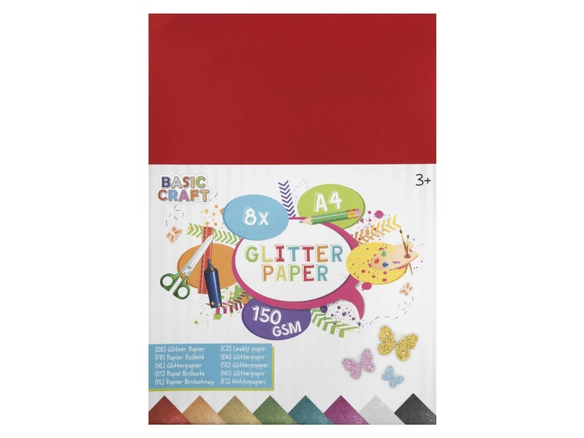 Creative Craft Group Glitter paper A4 150g 8 sheets ass.