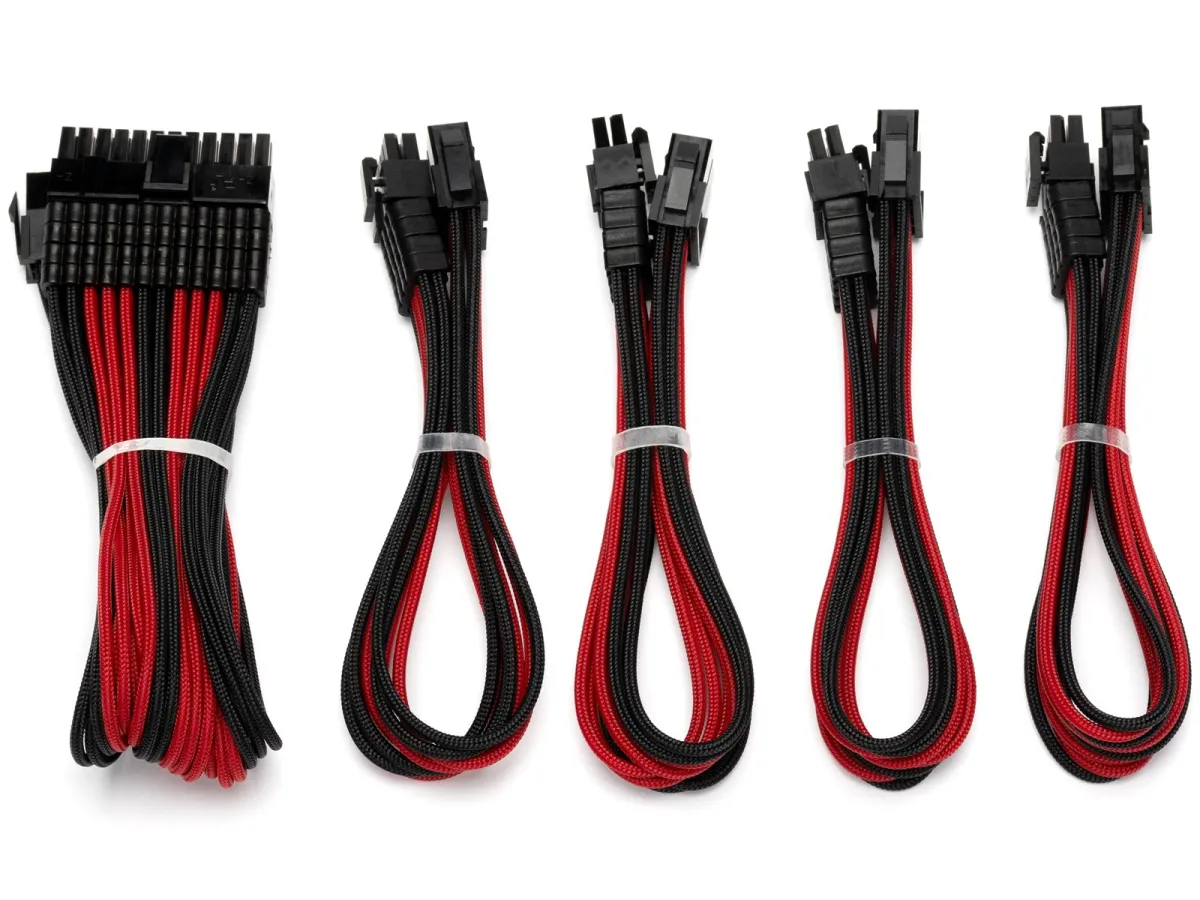 DUTZO Sleeved Power Extention Cable Kit (v2) - Schwarz / Rot