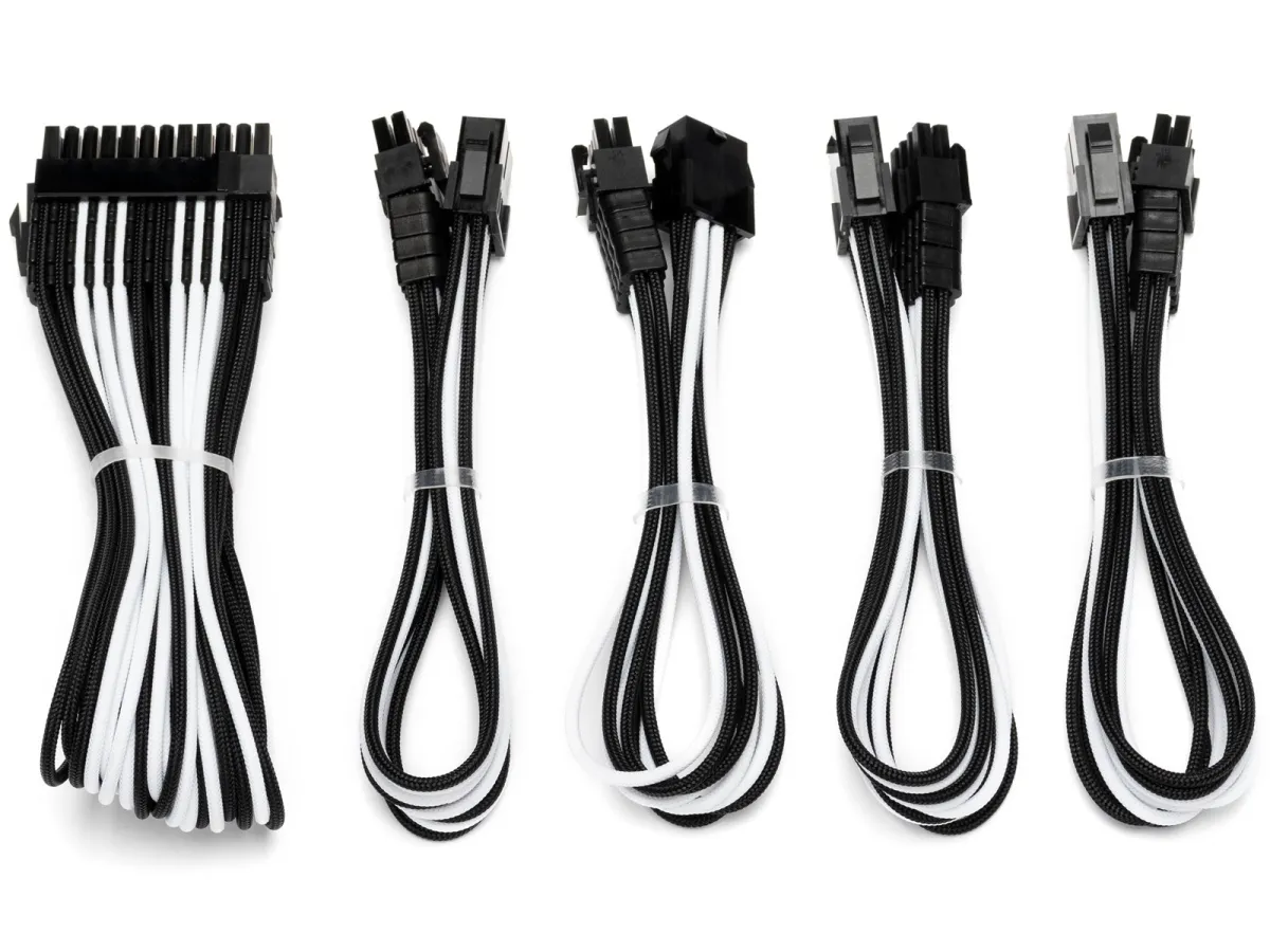 DUTZO Sleeved Power Extention Cable Kit (v2) - Schwarz / Weiß