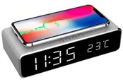 Gembird Digital alarm clock with Qi wireless charging function - Silver