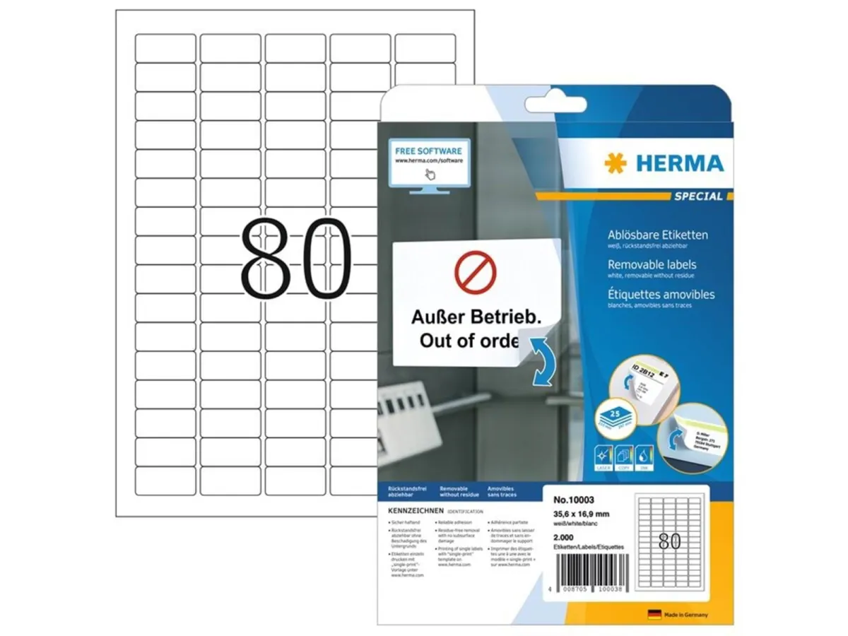 HERMA Ablösbare Etiketten A4, 35,6 x 16,9 mm, weiß