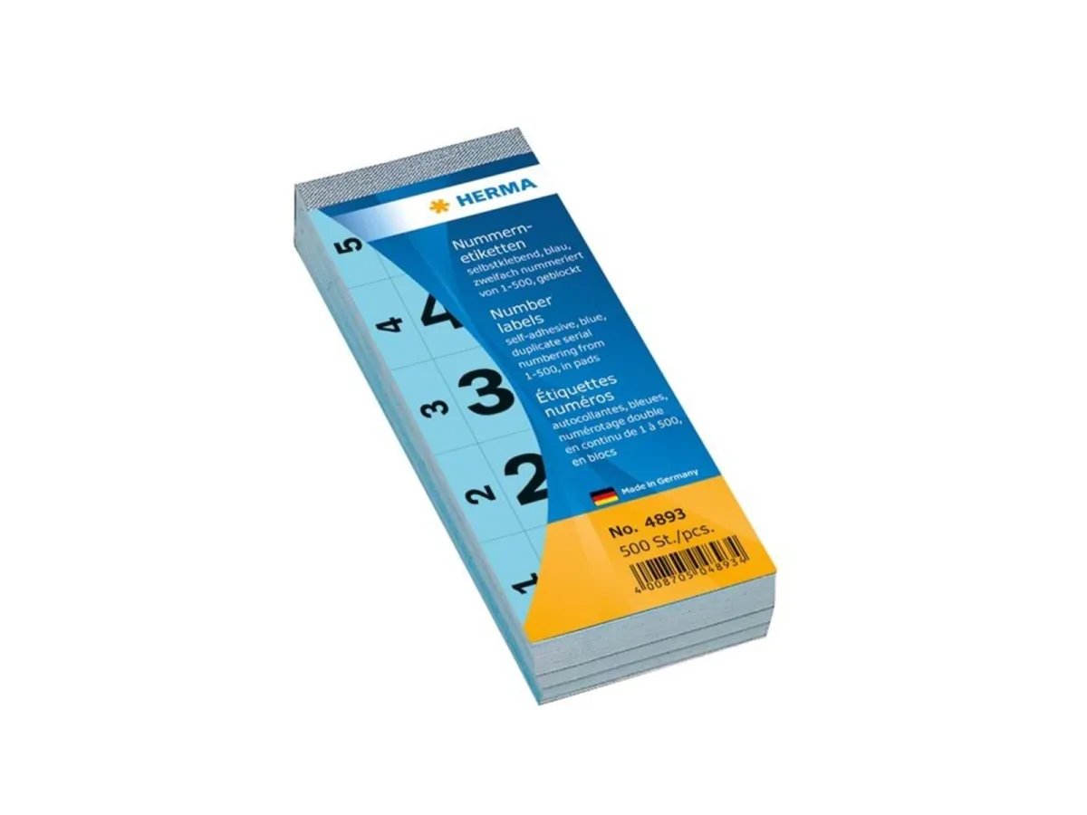 HERMA Nummernblock 1-500, blau, selbstklebend, 28 x 56 mm