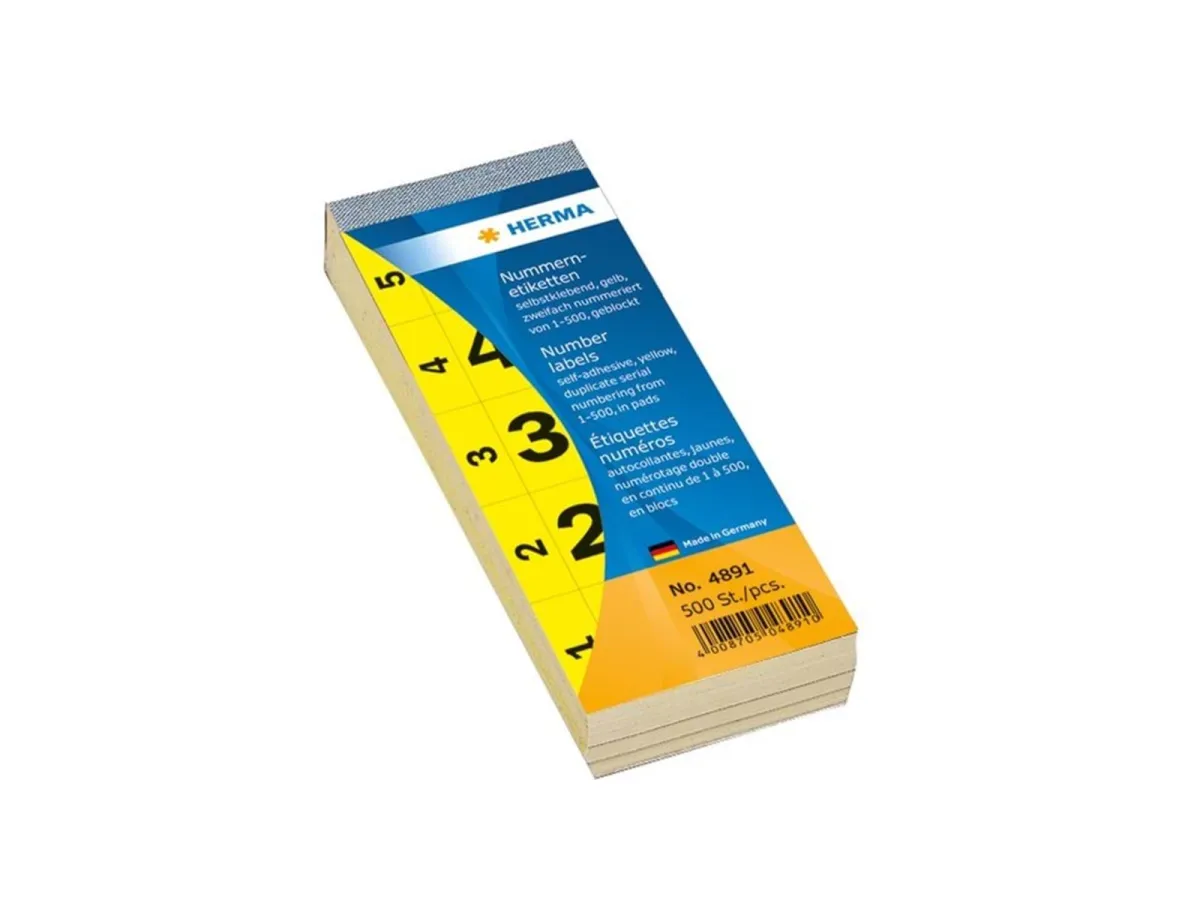 HERMA Nummernblock 1-500, gelb, selbstklebend, 28 x 56 mm