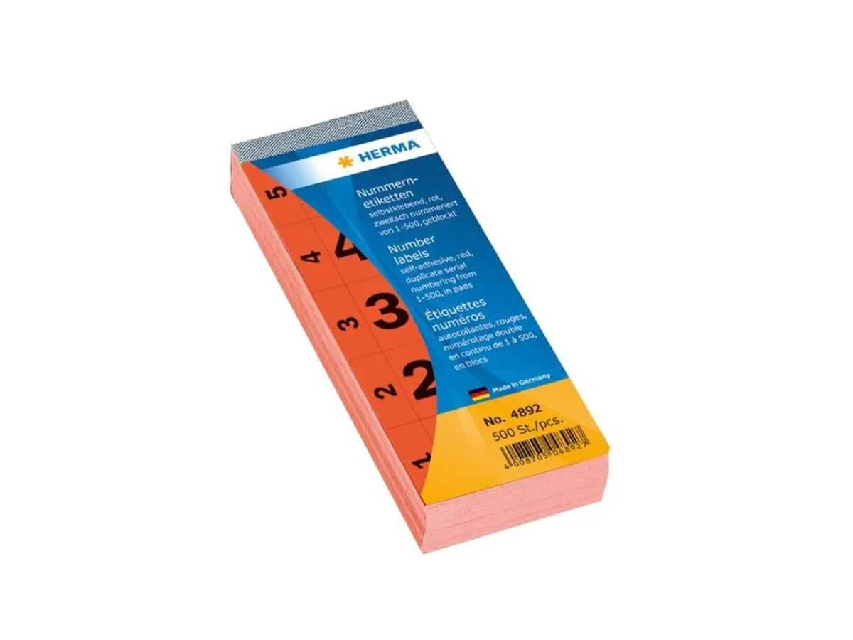 HERMA Nummernblock 1-500, rot, selbstklebend, 28 x 56 mm