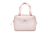 Karen Large toiletry bag with handle in pink checkered quilt
